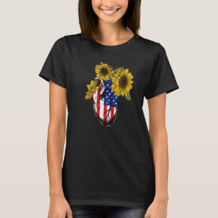 Camiseta Florista Bandeira Americana 4 de Julho Floral Anat