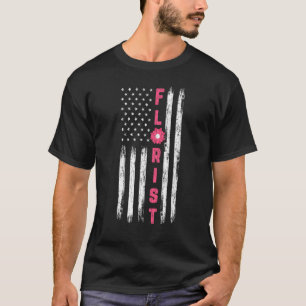 Camiseta Florista Bandeira EUA Gráfico Flores Plantas Jardi