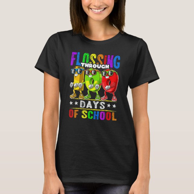 Camiseta Flossing Through 100 Days Of School 100th Day Scho (Frente)