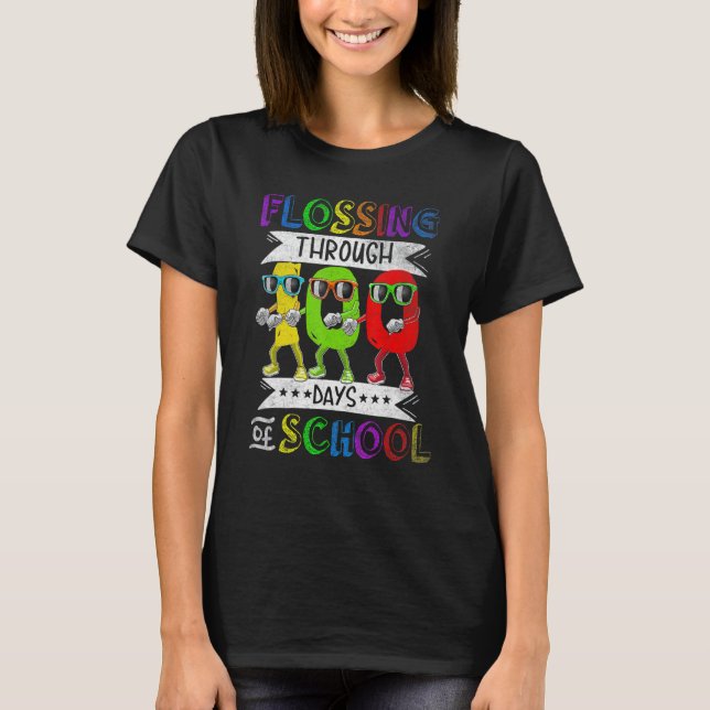 Camiseta Flossing through 100 Days of School 100th Day Smar (Frente)