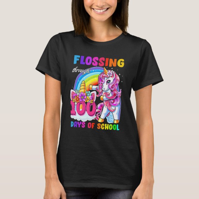 Camiseta Flossing Through 100 Days Of School Flossing Unico (Frente)
