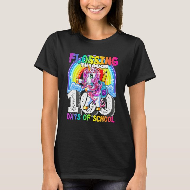 Camiseta Flossing Through 100 Days Of School Flossing Unico (Frente)