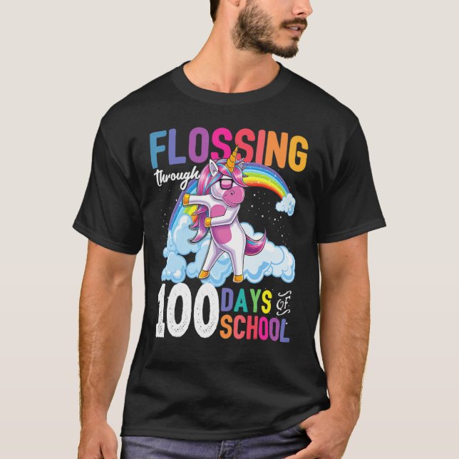 Camiseta Flossing Through 100 Days Of School Flossing Unico (Frente)