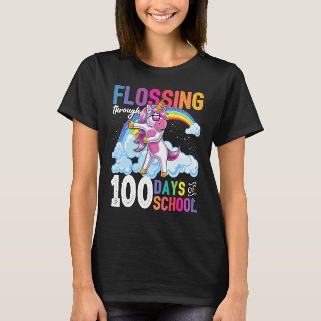 Camiseta Flossing Through 100 Days Of School Flossing Unico (Frente)
