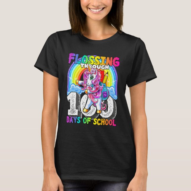 Camiseta Flossing Through 100 Days Of School Flossing Unico (Frente)