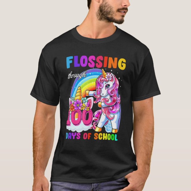 Camiseta Flossing Through 100 Days Of School Flossing Unico (Frente)
