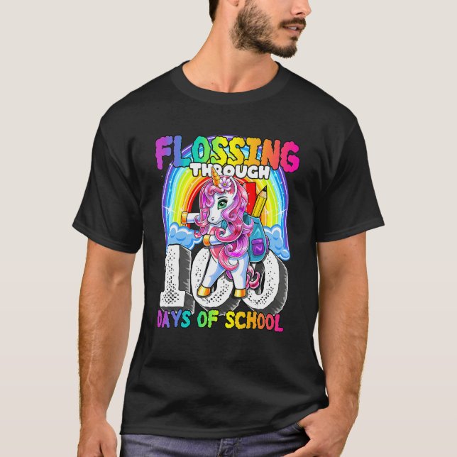 Camiseta Flossing Through 100 Days Of School Flossing Unico (Frente)