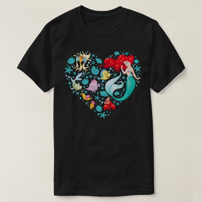 Camiseta Flounder e Sebastian Collage Heart (Frente do Design)