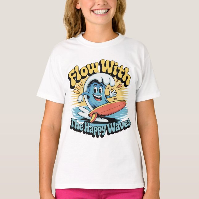Camiseta Flow With The Happy Waves Kids Surf Shirt (Frente)