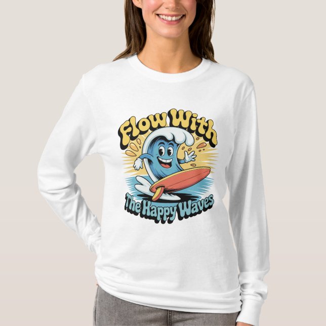 Camiseta Flow With The Happy Waves Retro Surf Vibes Women's (Frente)