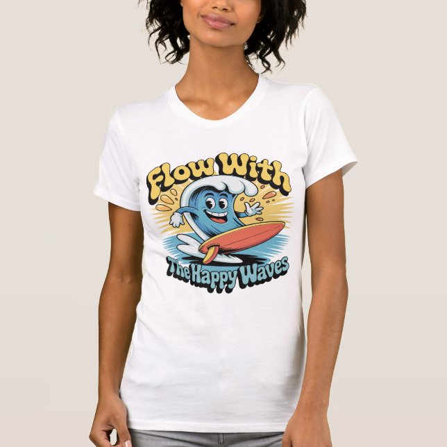 Camiseta Flow With The Happy Waves Retro Surf Vibes Women's (Frente)