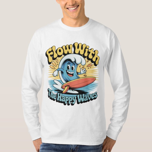Camiseta Flow With The Happy Waves Surf Style Men’s Tee (Frente)