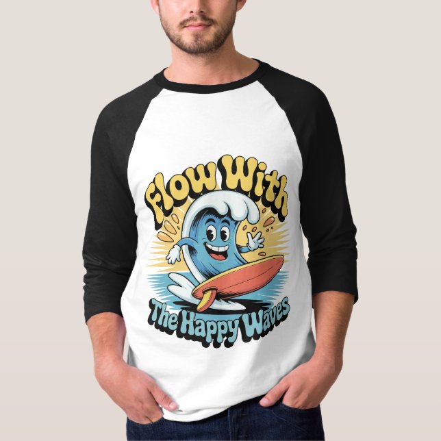 Camiseta Flow With The Happy Waves Surf Style Men’s Tee (Frente)