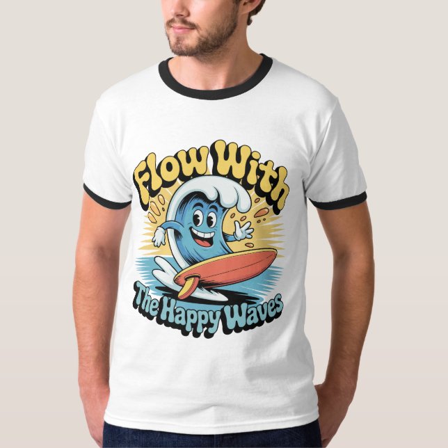 Camiseta Flow With The Happy Waves Surf Style Men’s Tee (Frente)