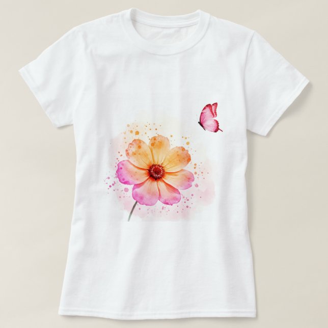 Camiseta  Flower and a butterfly (Frente do Design)