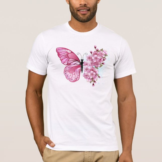 Camiseta Flower Butterfly with Pink Sakura (Frente)