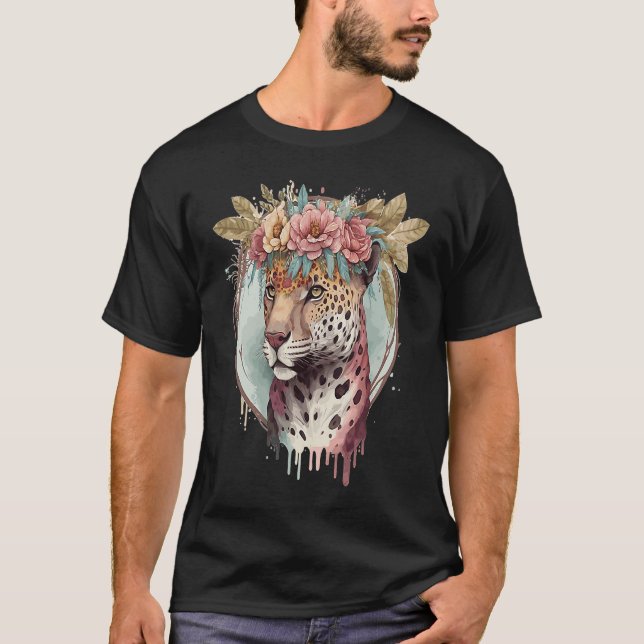 Camiseta Flower Crown Jaguar Floral Animal (Frente)
