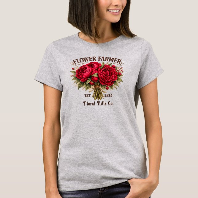 Camiseta Flower Farmer Vintage Peony Bouquet Custom (Frente)