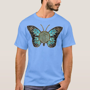 Camiseta Flower of Life Butterfly  Blue Gemstone and gold 1