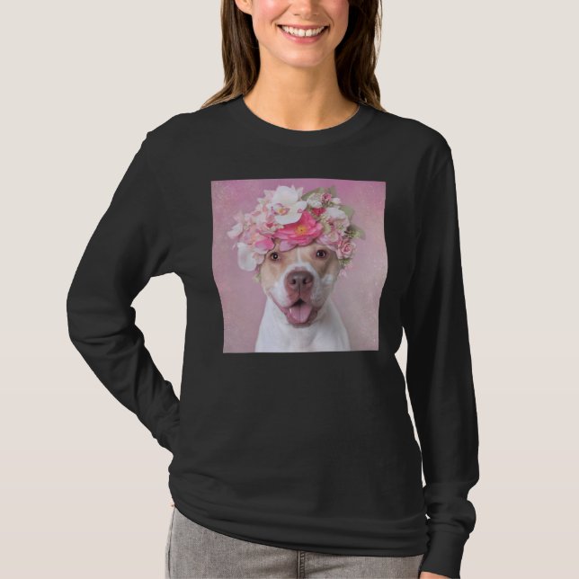 Camiseta Flower Power Cute Pitbull (Frente)