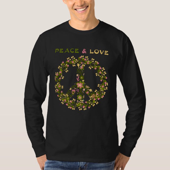 Camiseta Flower Power Peace Love  60s 70s Hippie Costume (Frente)