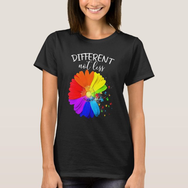 Camiseta Flower Puzzle Pieces Different Not Less Autism Awa (Frente)