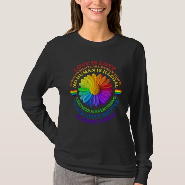 Camiseta Flower Rainbow Human Black Lives Rights Science LG (Frente)
