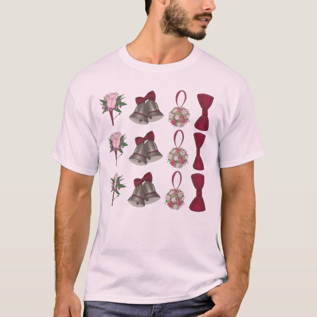 Camiseta Flower-Rosa de-Casamento Tela de Bowtie (Frente)
