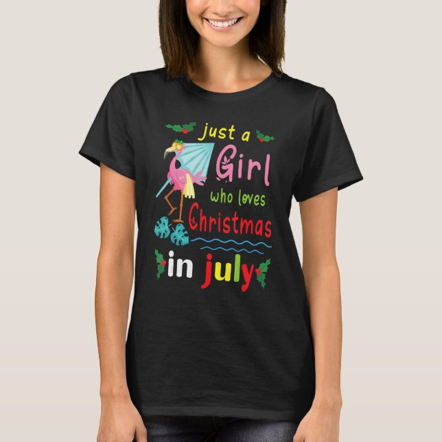 Camiseta Flowers Flamingo Just A Girl Who Loves Christmas I (Frente)