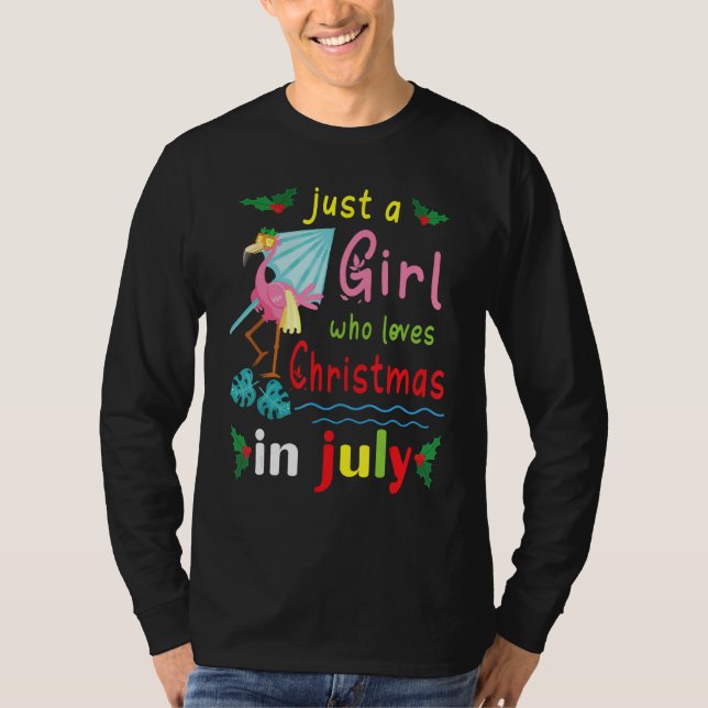 Camiseta Flowers Flamingo Just A Girl Who Loves Christmas I (Frente)
