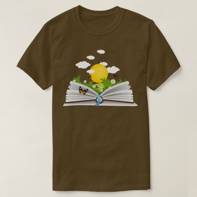 Camiseta flowers growing from book Sticker addicted to read (Frente do Design)