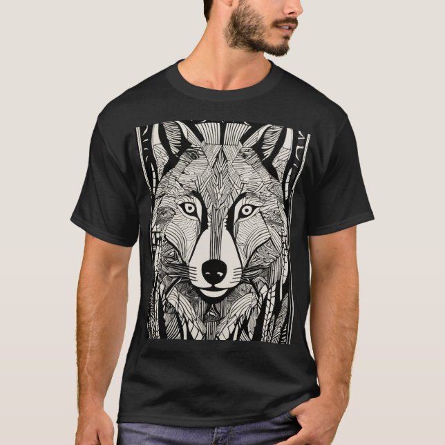 Camiseta Flowing Lines Wolf Design – Geometric Nature Shirt (Frente)