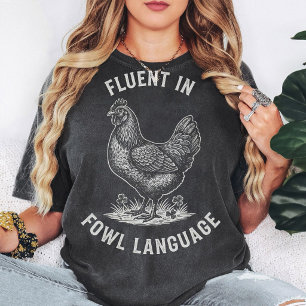 Camiseta Fluente em Linguagem Aviária Galinha Esboço Retro