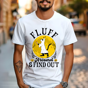 Camiseta Fluff Around e Descubra, Halloween Gato Assustador