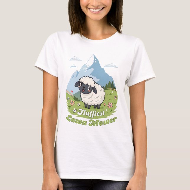 Camiseta Fluffiest Lawn Mower – Adorable Blacknose Sheep (Frente)