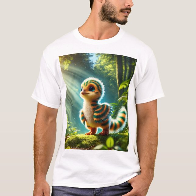 Camiseta Fluffy Baby Dinosaur in a Maggie" (Frente)