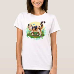 Camiseta Fluffy Calico Cat com borboleta