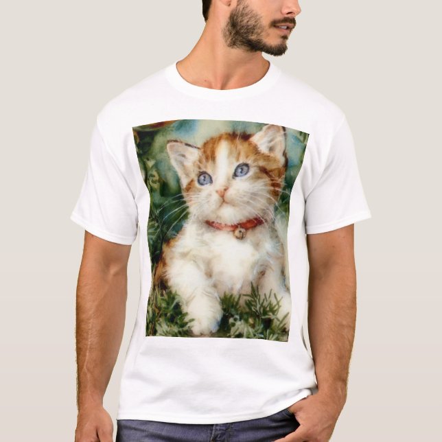 Camiseta Fluffy natal cat Watercolor (Frente)