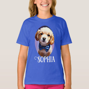 Camiseta Fluffy Puppy Adorável w Arco azul