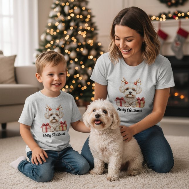Camiseta Fluffy Reindeer - Bichon Frise dog (Criador carregado)