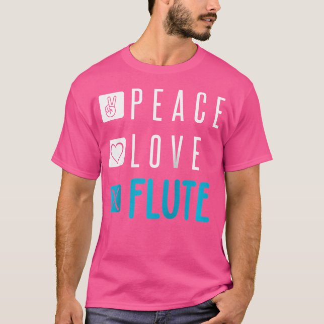 Camiseta Flute Shirt Peace Love Flute Instrumento Flutit F (Frente)