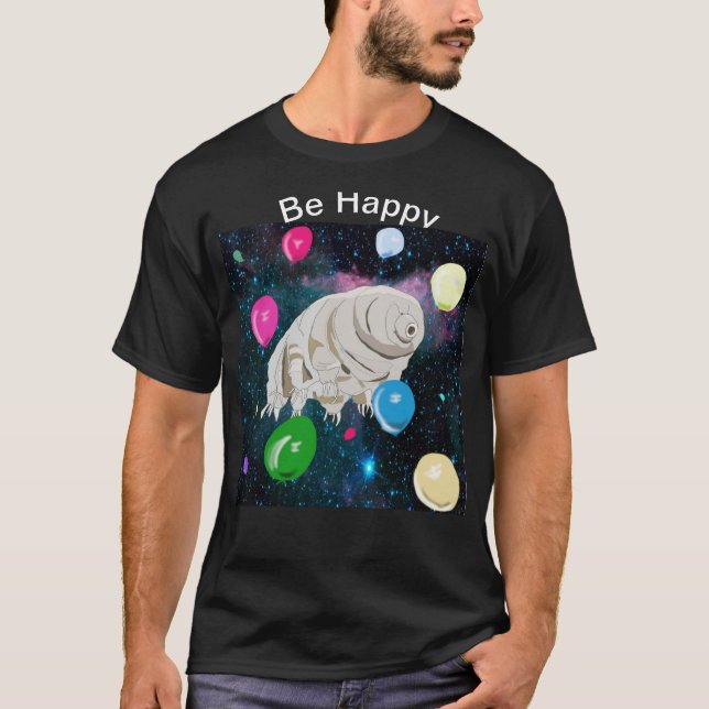 Camiseta Flutuação Tardigrade no espaço com balões (Frente)