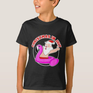 Camiseta Flutuador De Flamingo De Papai Noel Natal Em Julho