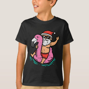 Camiseta Flutuador de Flamingo do Papai Noel Natal Engraçad