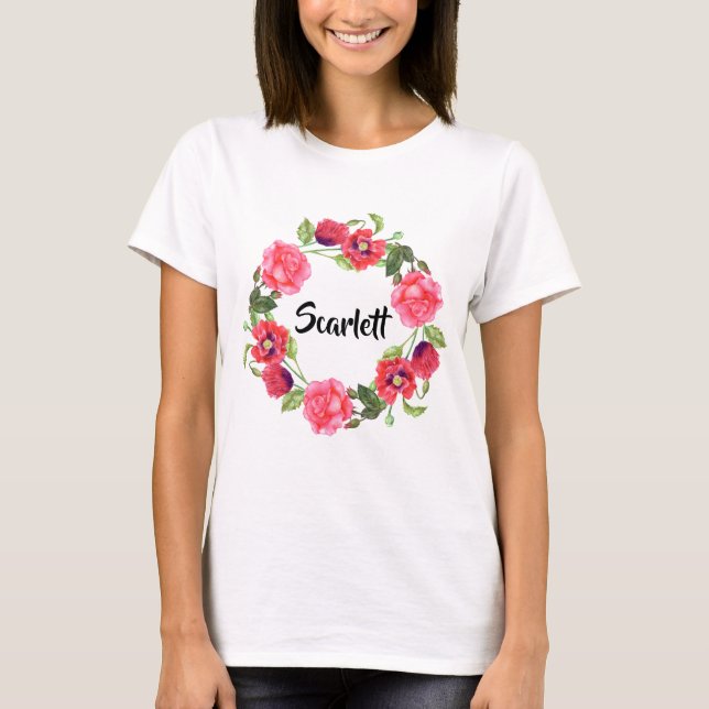 Camiseta Flutuantes vermelhos e cor-de-água rosa Design (Frente)