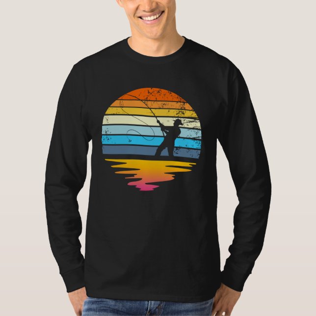 Camiseta Fly Fishing Retro Sunset  Angler Fisherman Fly Fis (Frente)
