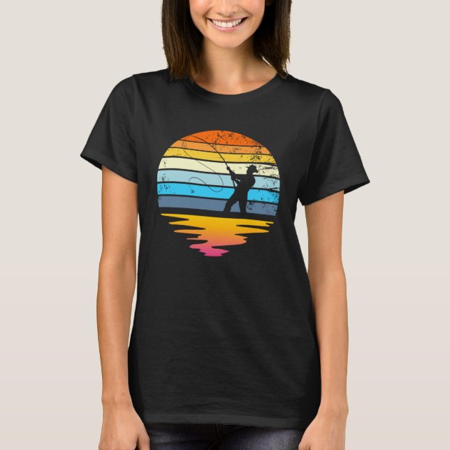 Camiseta Fly Fishing Retro Sunset  Angler Fisherman Fly Fis (Frente)