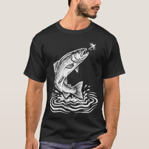 Camiseta Fly Fishing Truta Saltitante Linocut