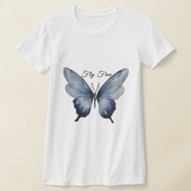 Camiseta Fly Free – Blue Butterfly Art Design (Postura )