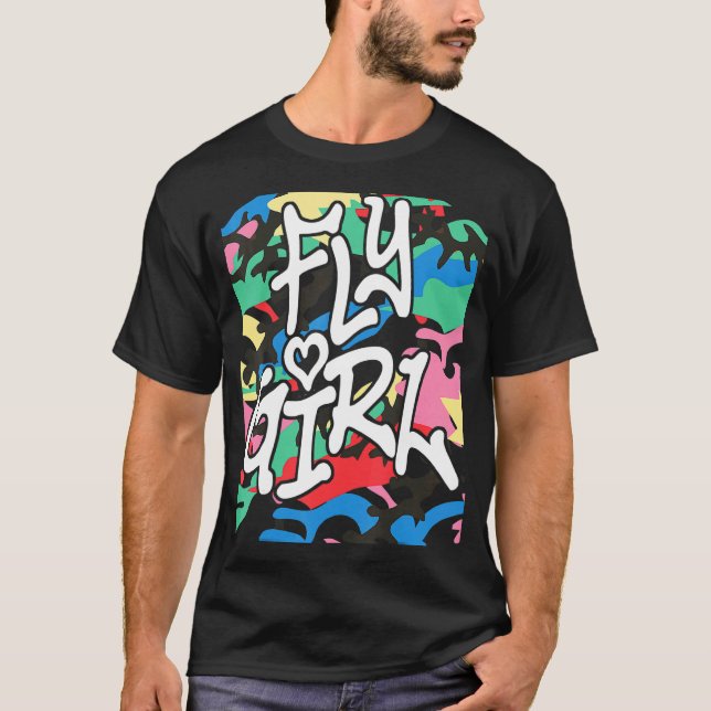 Camiseta Fly Girl Camo 80s 90s B Girl Old School Hop (Frente)